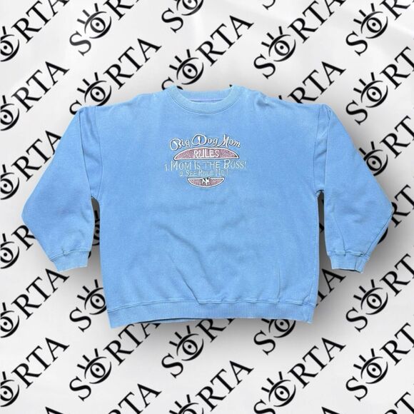 VTG 90s/Y2K Big Dog Big Dog Mom Rules Crewneck Sweatshirt Light Purple Size L - Picture 1 of 13